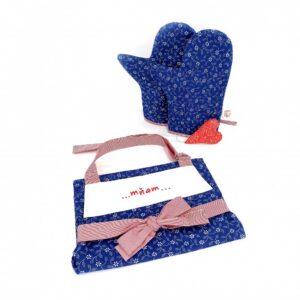 Dárková sada Zástěra + chňapky MODROTISK FLOWER s výšivkou